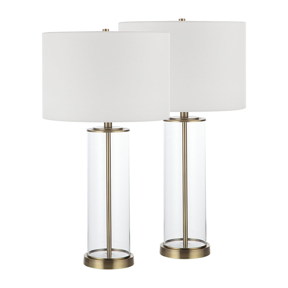 Saco 28" Tall Satin Brass Glass Table Lamp with Drum Linen Shade (Set of 2) - Main Image - LPT1264-SET2