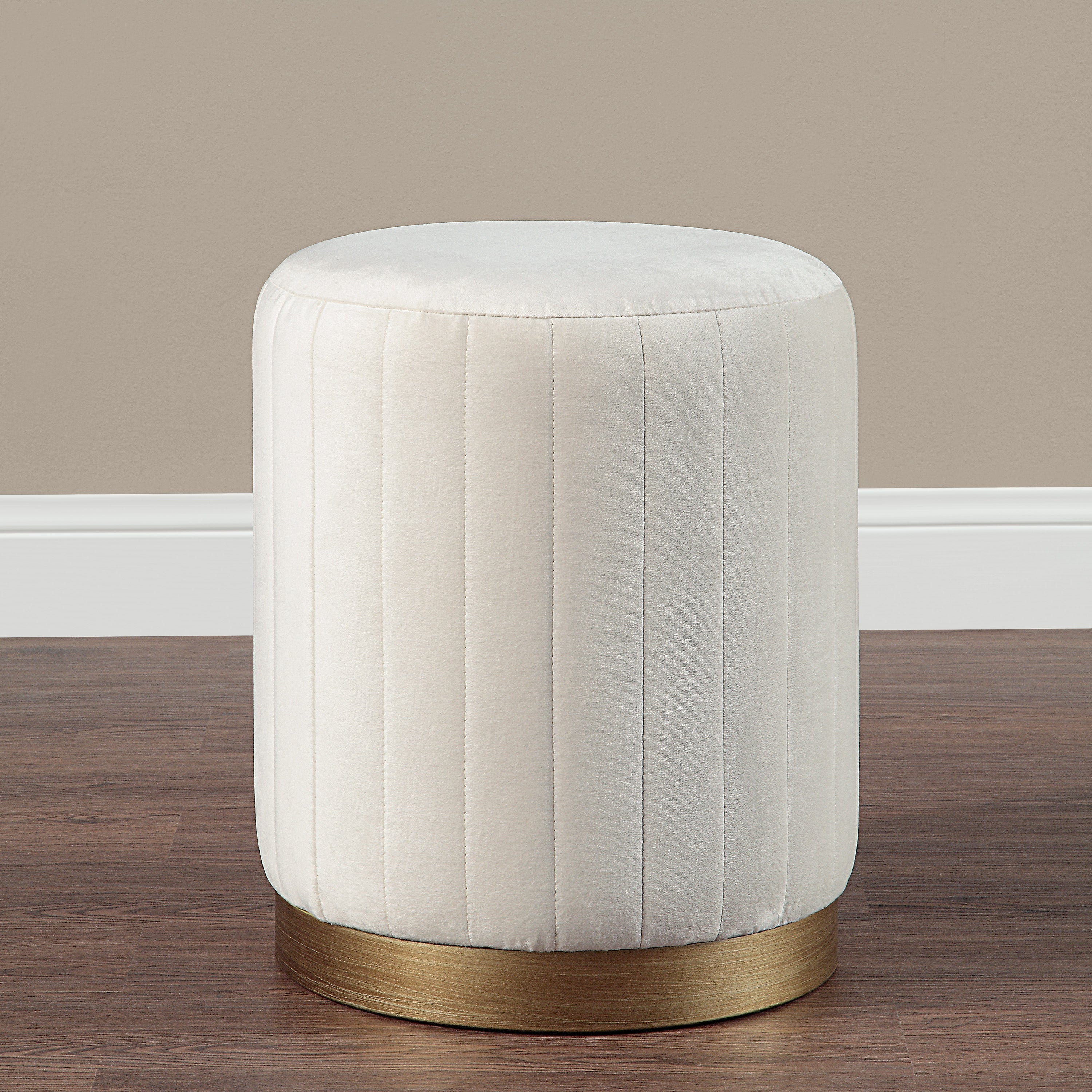 Baylor Indoor Poly-Velvet Ottoman, Off-White - Lifestyle Image - CHA093