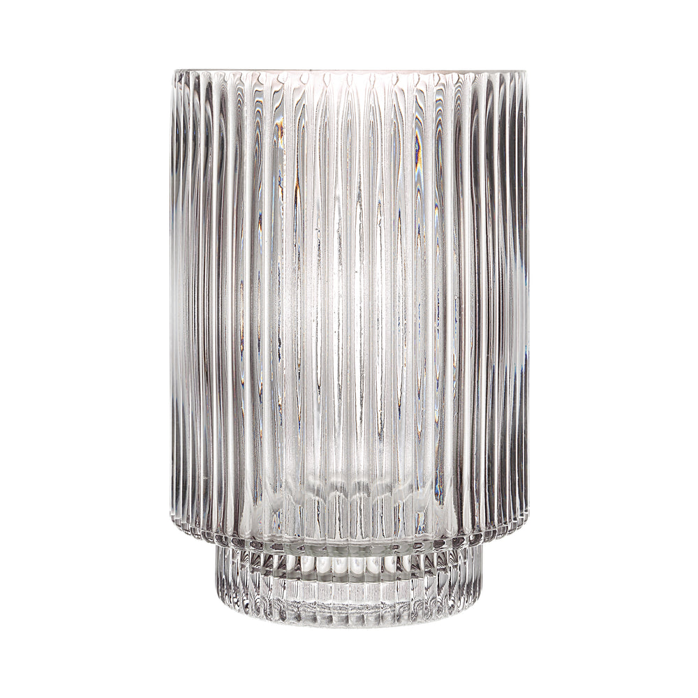 Amiens Indoor Mouth Blown Glass Glass Vase, Grey Fluted - Angle Image - VAS287