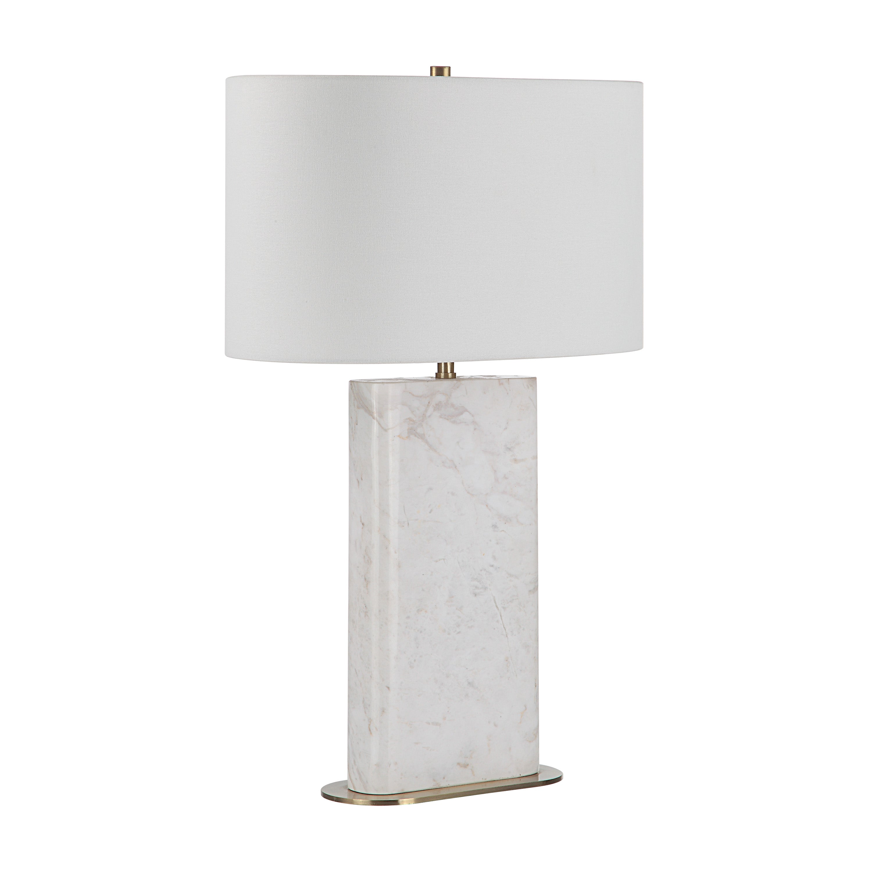 Irisa 27" Tall Plated Antique Brushed Brass Iron Table Lamp with Drum Linen Shade - Angle Image - LPT1258