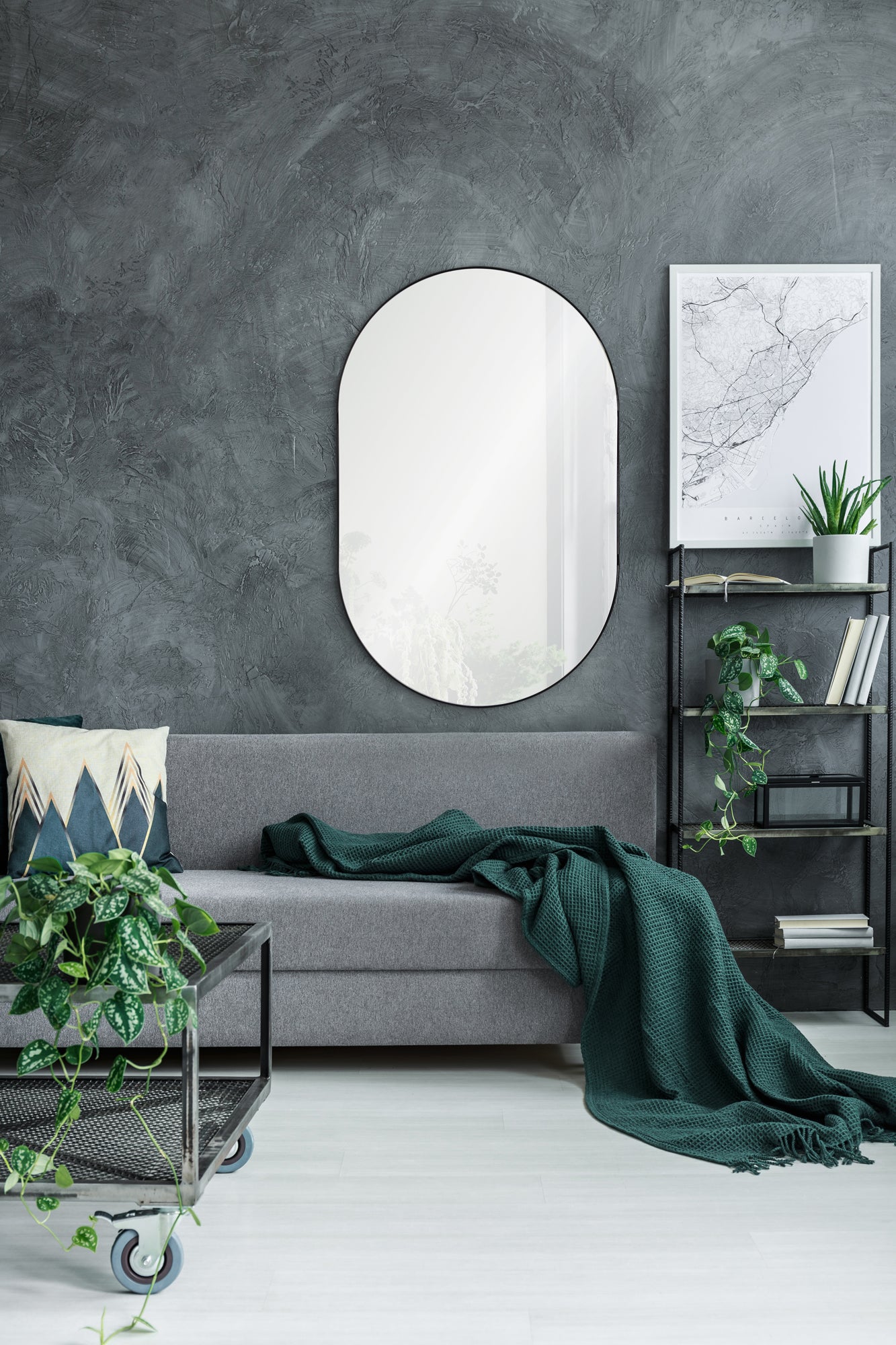 Webster 40" Tall Oval Wall Mirror, Black - Lifestyle Image - MT2394