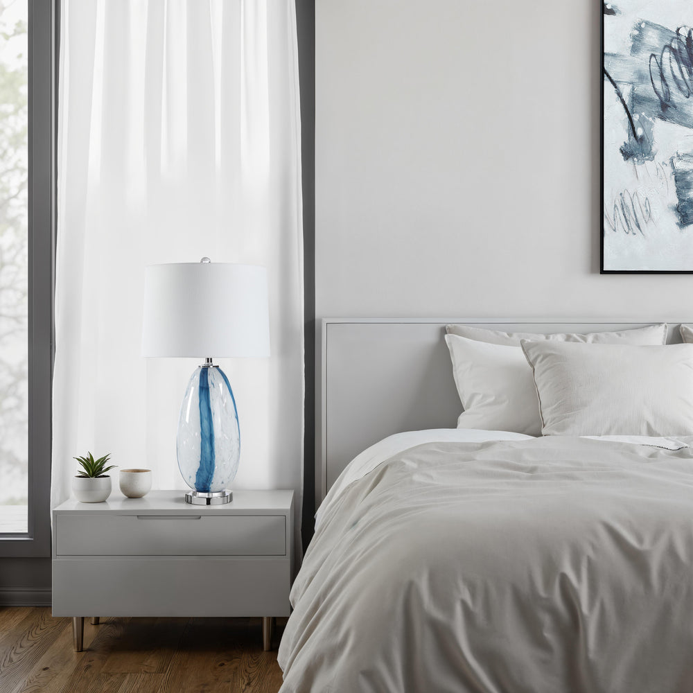 Solis 27.75" Height Table Lamps, Clear And Blue - White Label Lifestyle Image - LPT1418EV