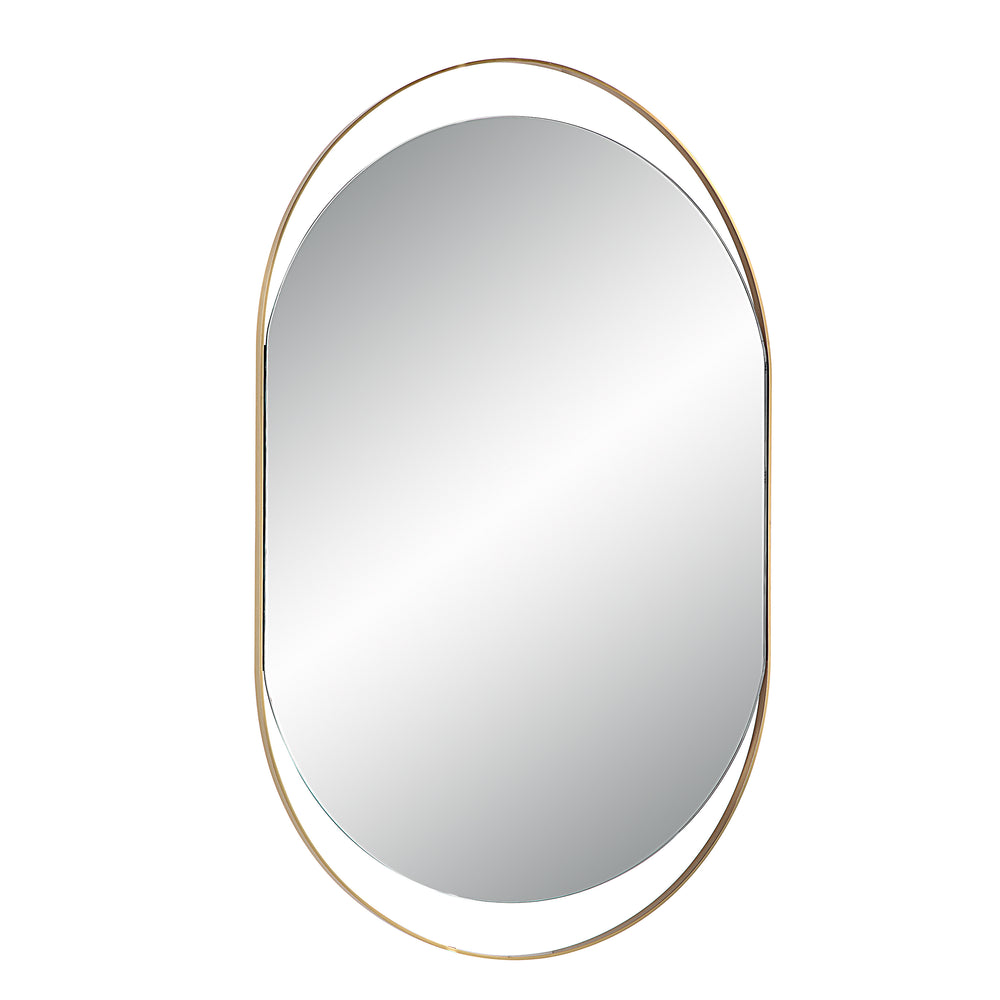 Ecru 40" Tall Pill Oval Mirror, Satin Brass - Angle Image - MT2629