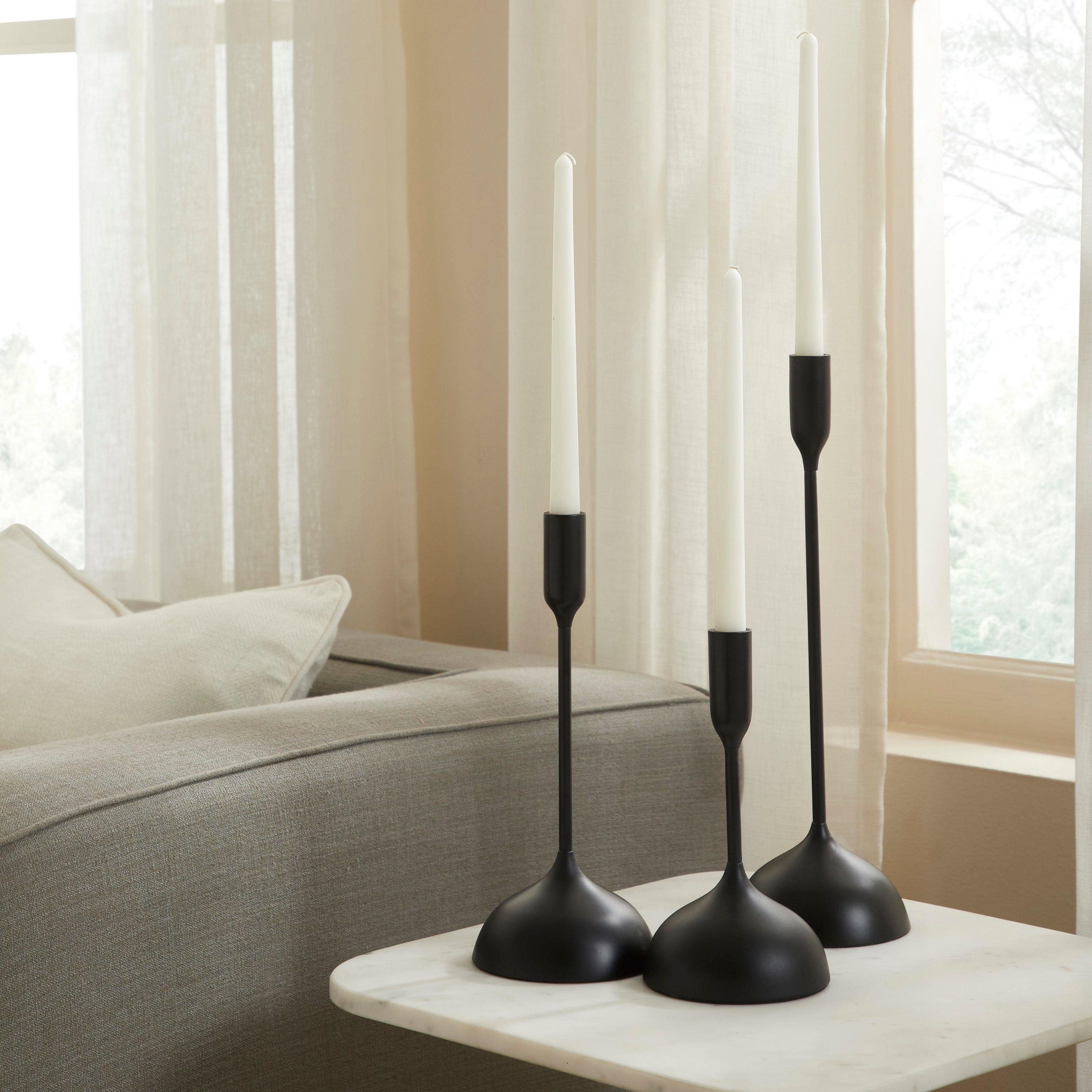 Chambers Indoor Aluminum Set Of 3 Tapered Candle Holder, Matte Black - Lifestyle Image - CAN182