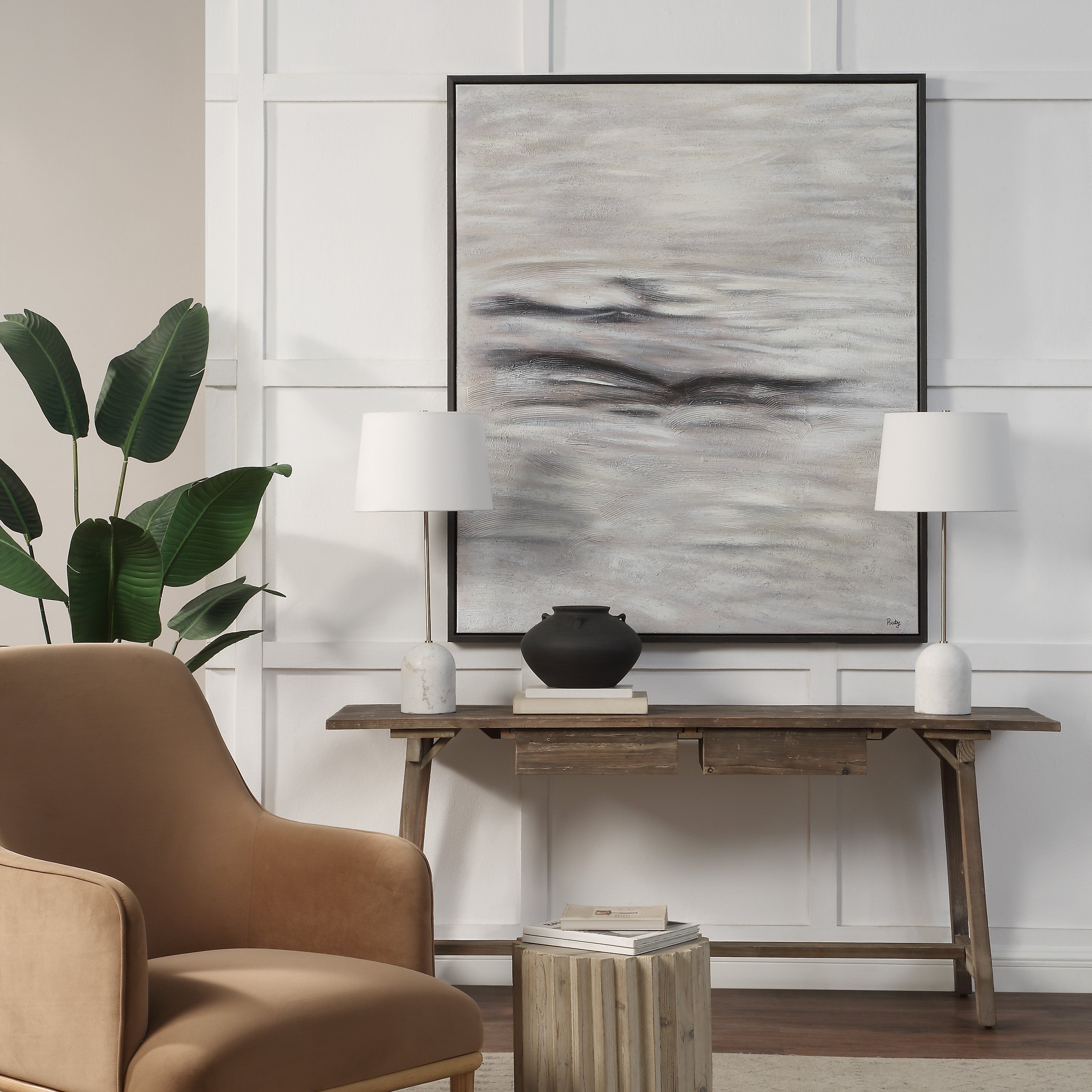 Baelish 60" H x 50" W Canvas Art, Grey - Lifestyle Image - OL2187