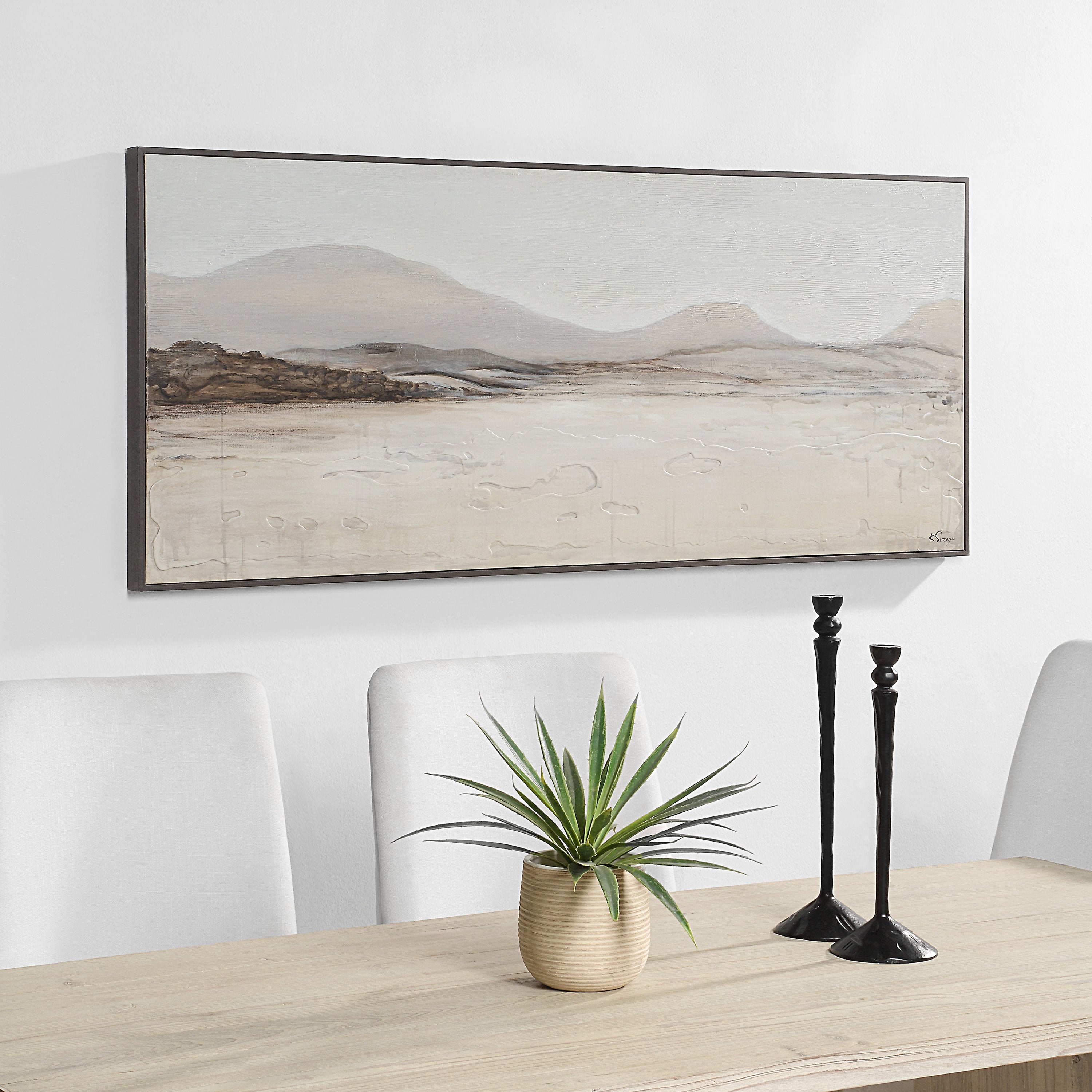 Campania 70" Wide Canvas Art, White, Grey, Beige - Lifestyle Image - OL2175
