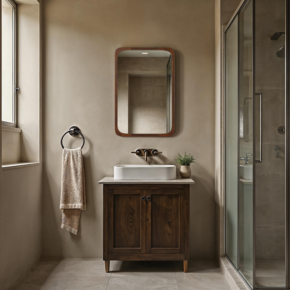 Sisley 36" H x 24" W Wall Mirror, Brown - White Label Lifestyle Image - MT2754