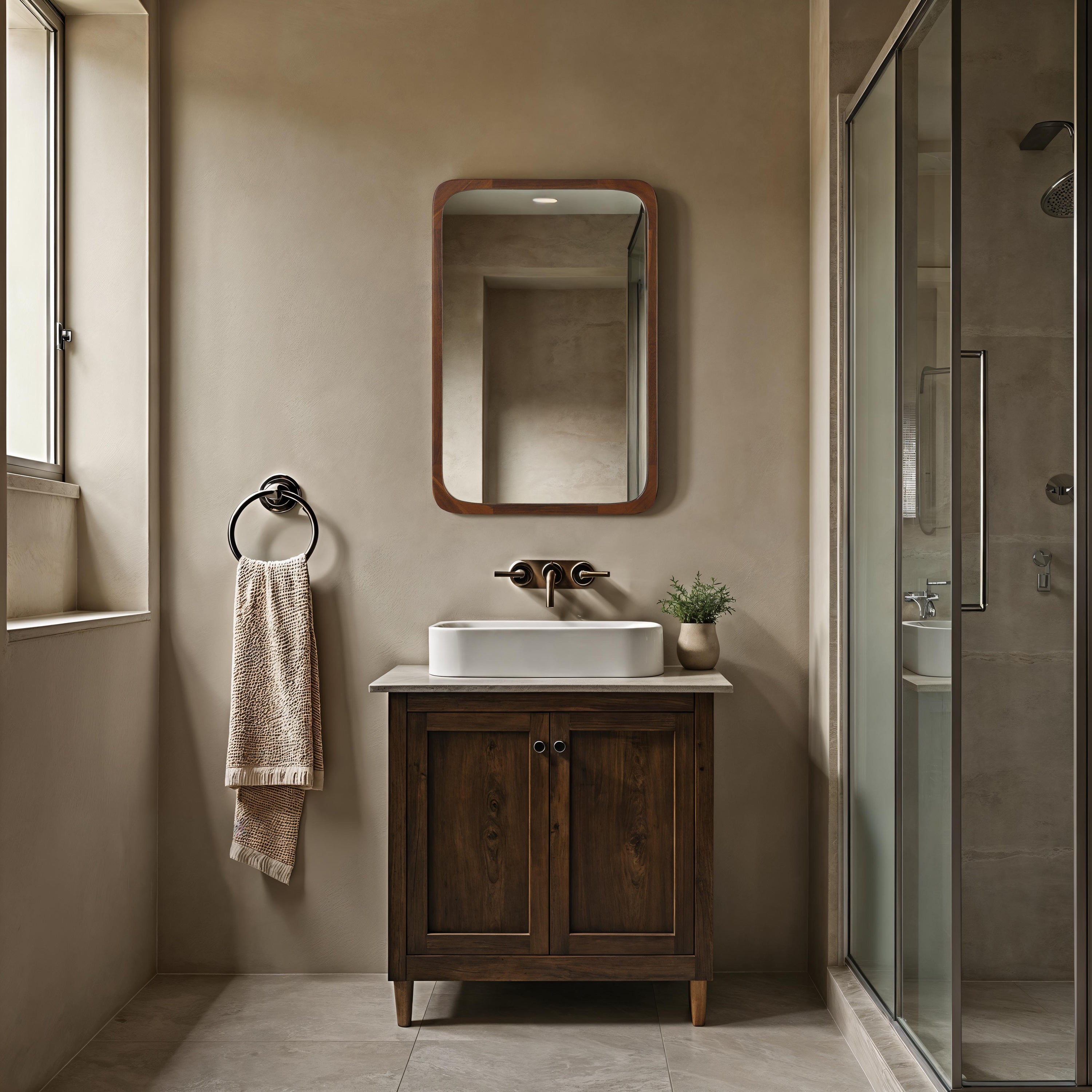 Sisley 36" H x 24" W Wall Mirror, Brown - White Label Lifestyle Image - MT2754