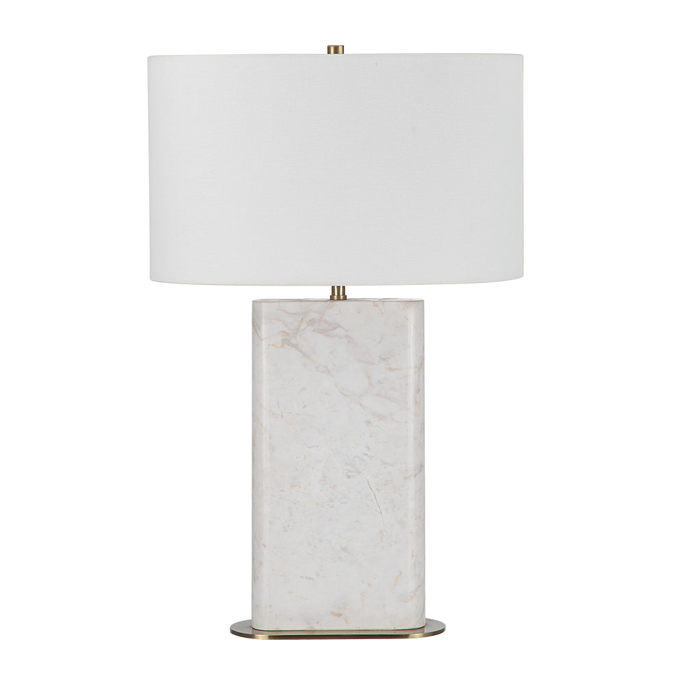 Irisa 27" Tall Plated Antique Brushed Brass Iron Table Lamp with Drum Linen Shade - Main Image - LPT1258