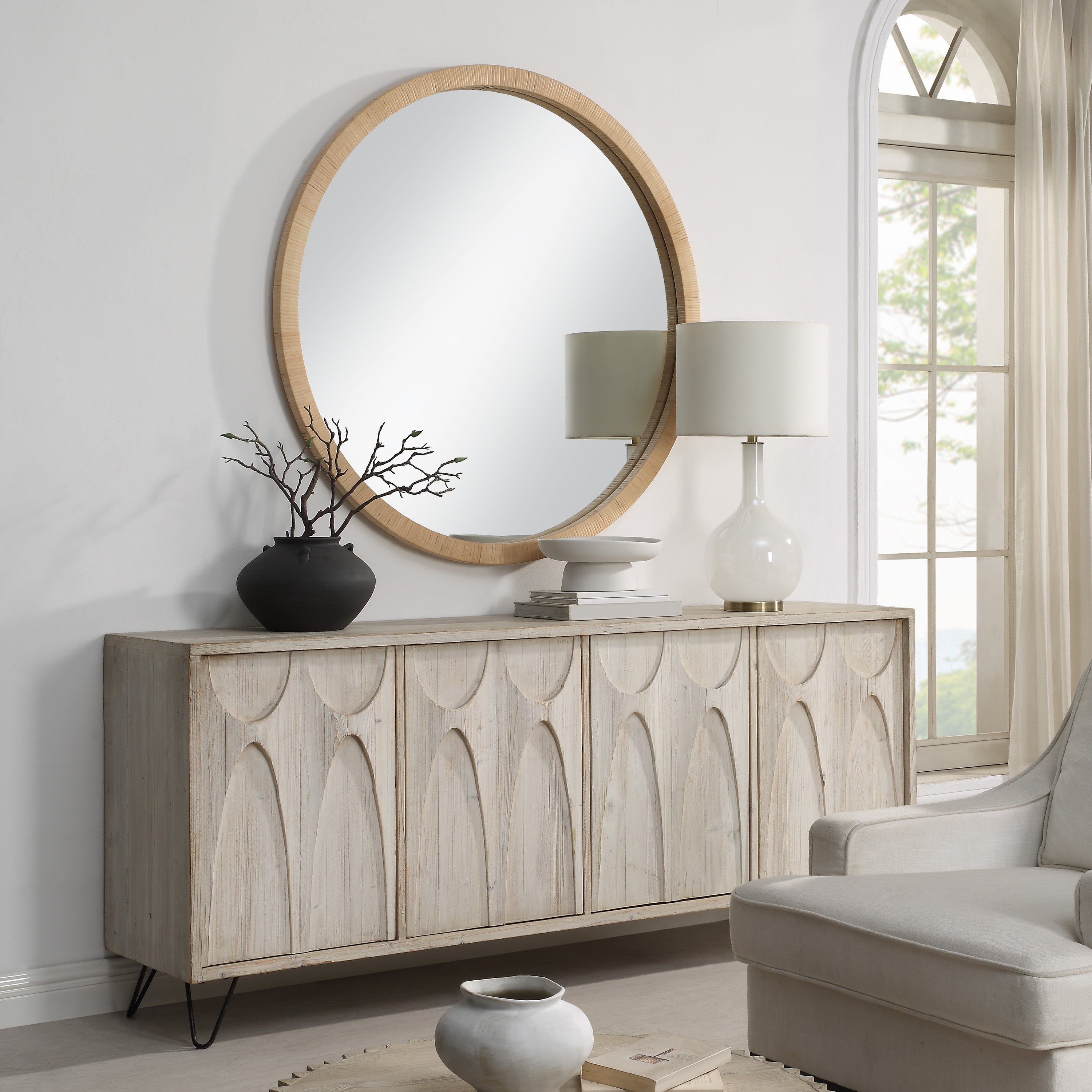 Rita 48" H x 48" W Wall Mirror, Brown - Lifestyle Image - MT2661