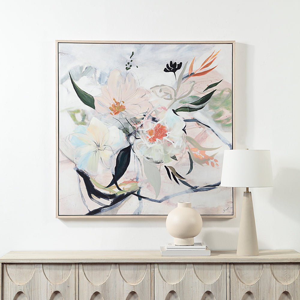 Daye 50" Wide Canvas Art with Wood Frame, Cream - Lifestyle Image - OL2147