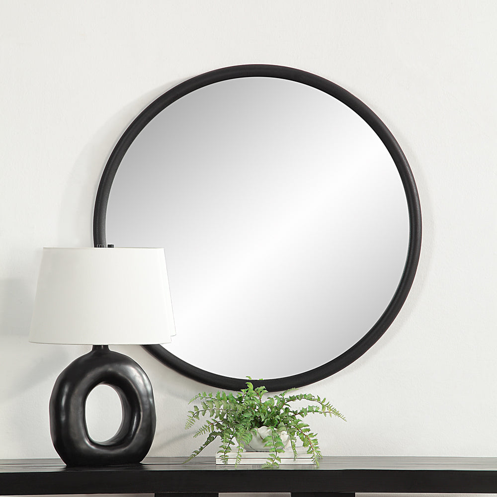 Namur 36" Tall Round Mirror, Matte Black - Lifestyle Image - MT2630