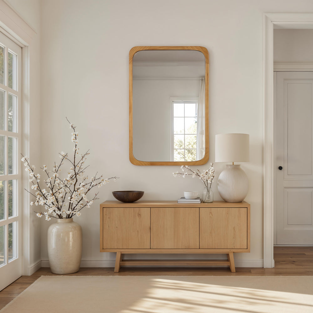 Scisto 36" H x 24" W Wall Mirror, Beige - White Label Lifestyle Image - MT2755