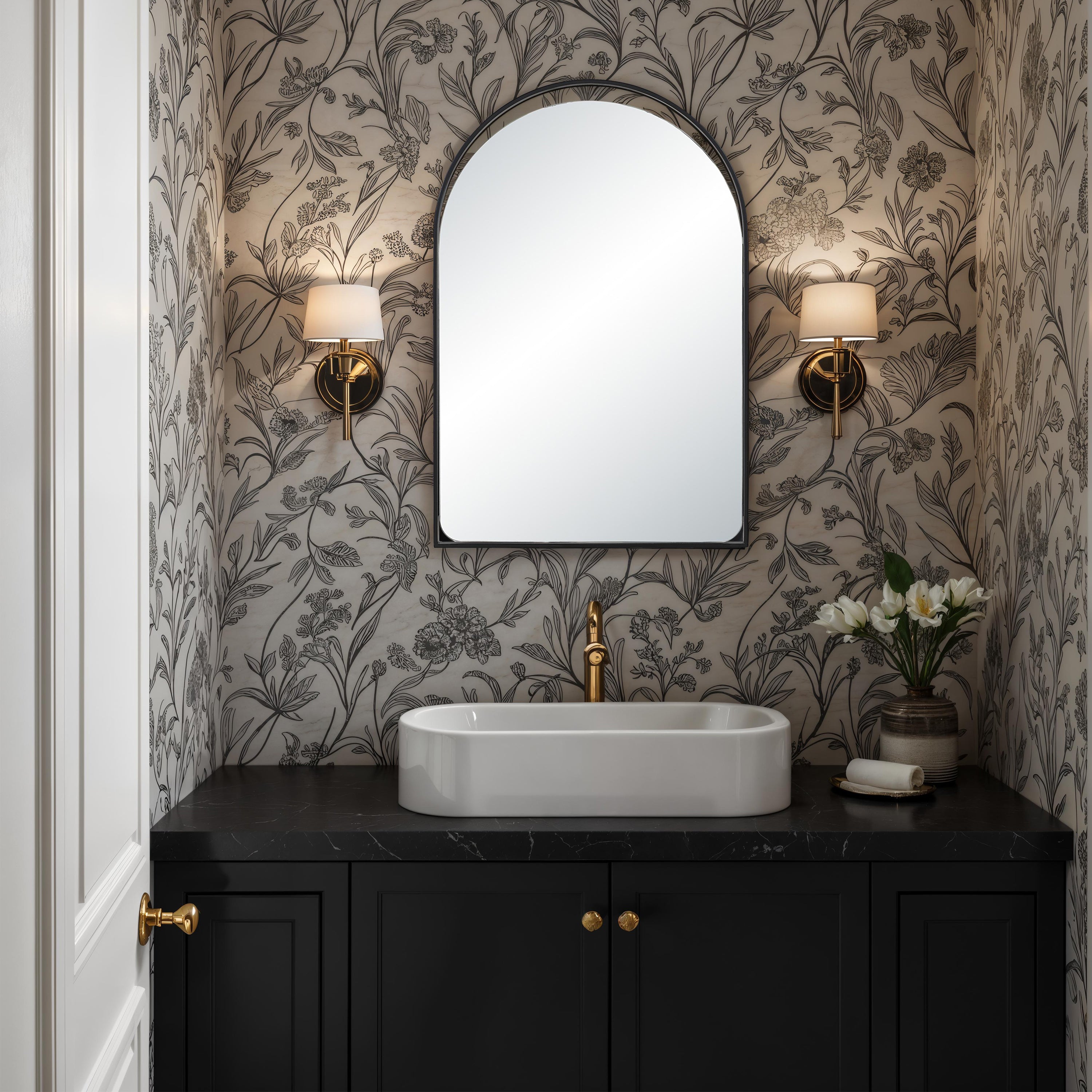 Maniola 30" H x 20" W Wall Mirror, Black - White Label Lifestyle Image - MT2731