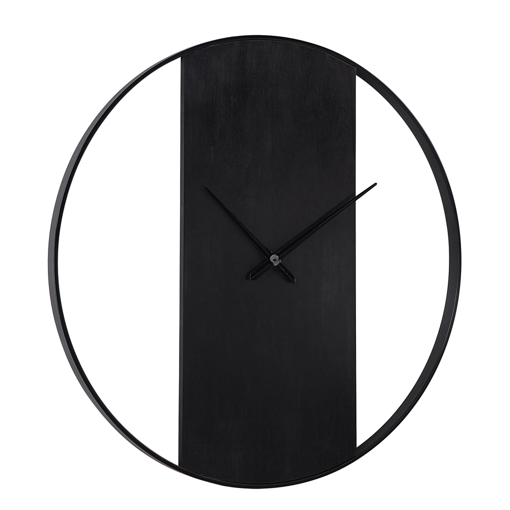 Romy Indoor Iron Wall Clock, Matte Black - Angle Image - CL256
