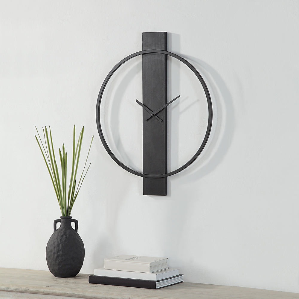 Romane Indoor Iron Wall Clock, Matte Black - Lifestyle Image - CL255